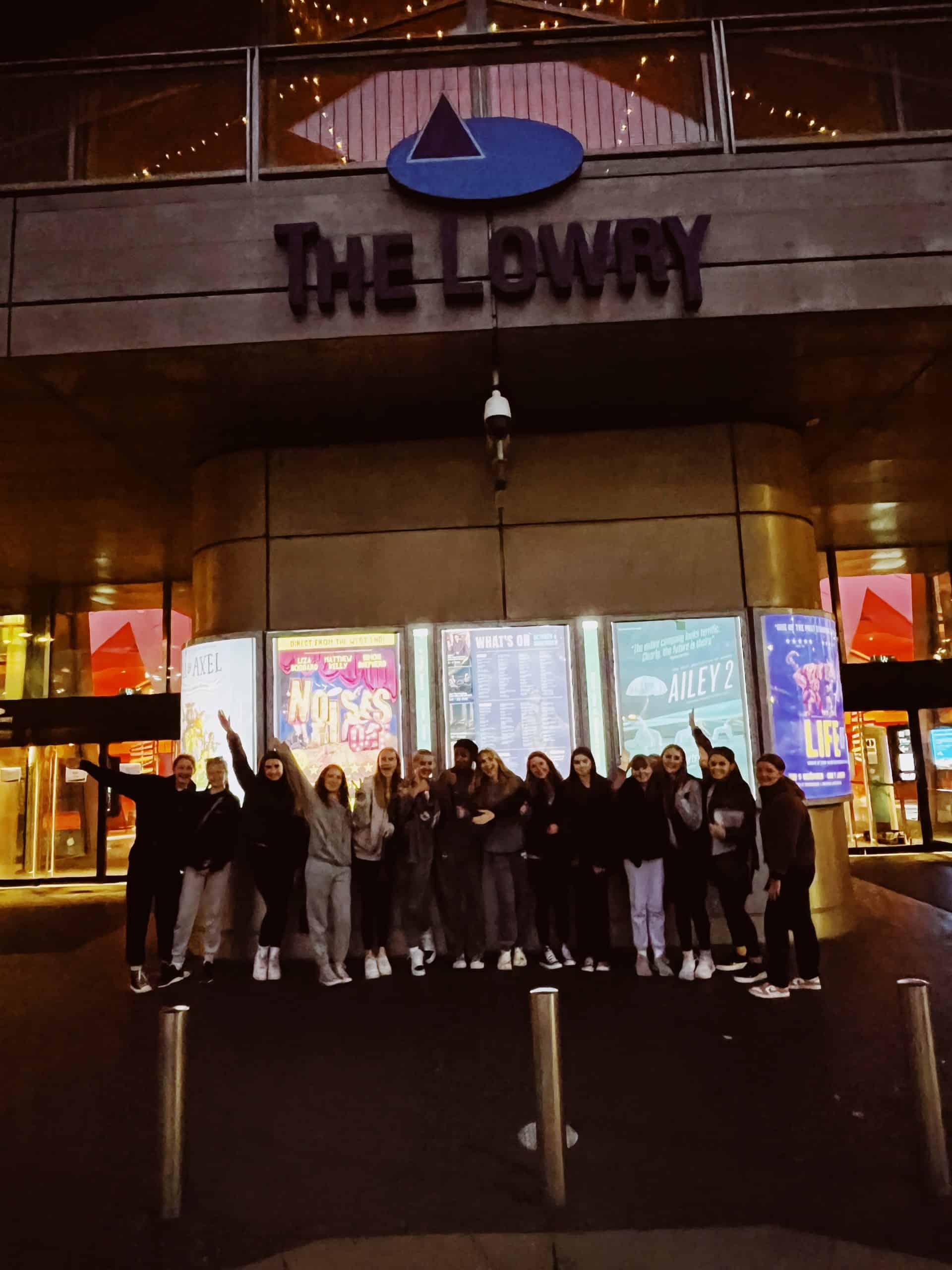 Priestnall School students stand outside the Lowry