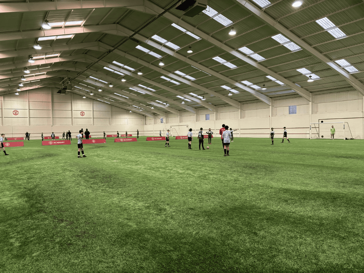 The Priestnall School Boys team playing a match during the regional qualifiers of the Manchester United Academy Emerging Talent competition.